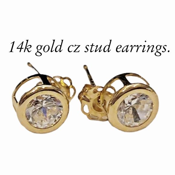 14k Jewelry - SOLID 14K YELLOW GOLD CZ STUD EARRINGS GENUINE!
